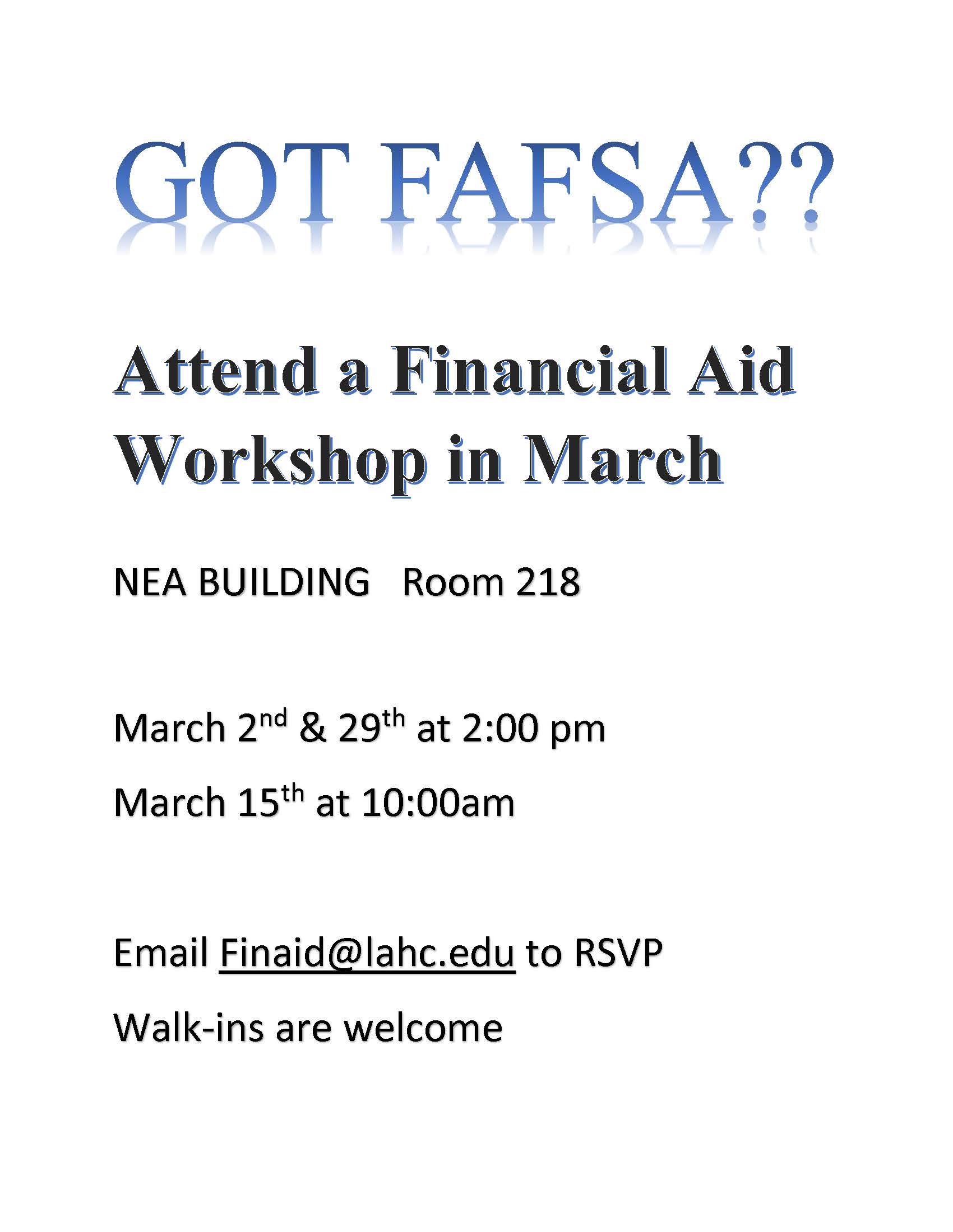 Information of Some Dates to Financial Aid Program