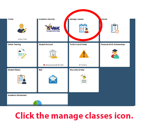 Screenshot with the Manage Classes Icon Pointed