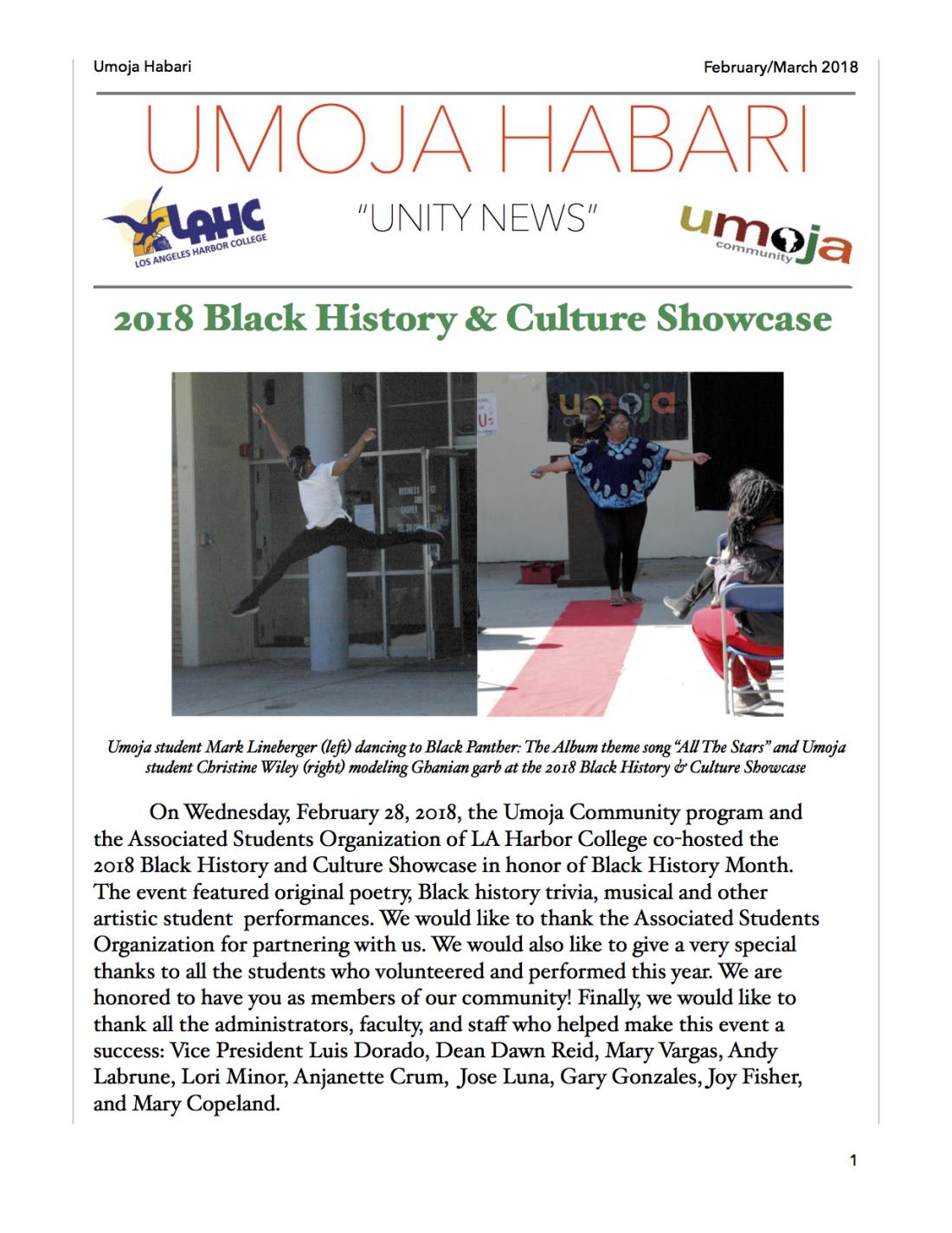 Umoja Newsletter February March 2018