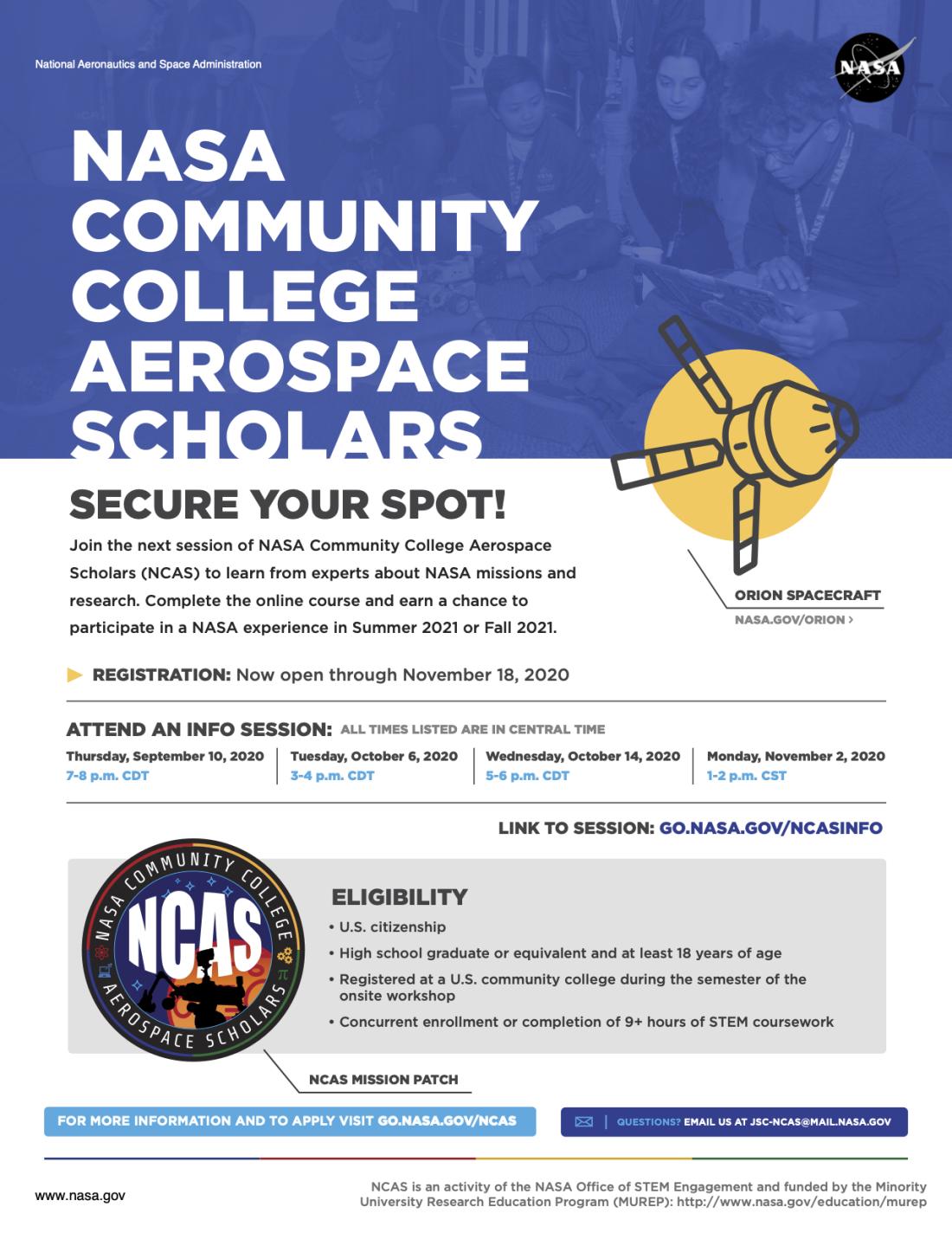 NASA community college aerospace scholars information poster