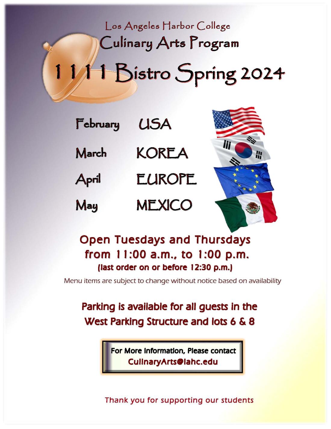 Bistro Schedule - Spring 2024