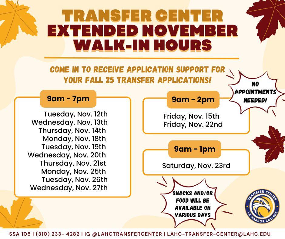 Extended Transfer Center for November