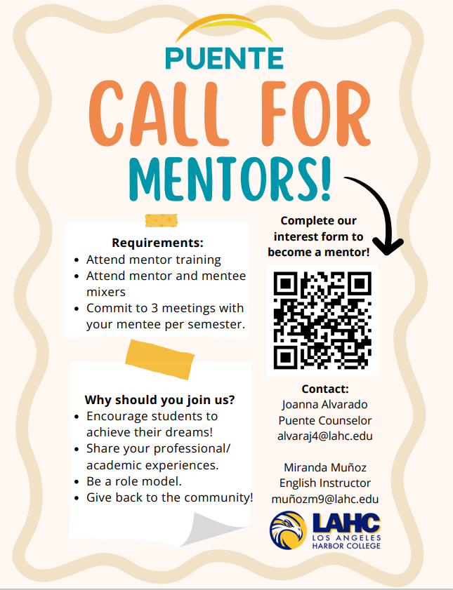 Call for Puente Mentors- Spring 2025