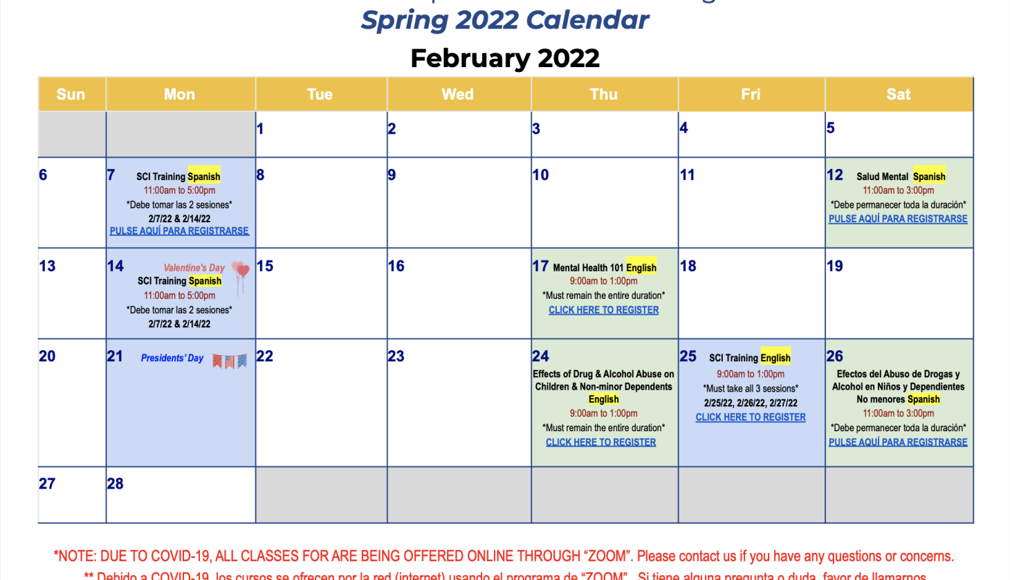 February Calendar of Foster and Kinship Care Program