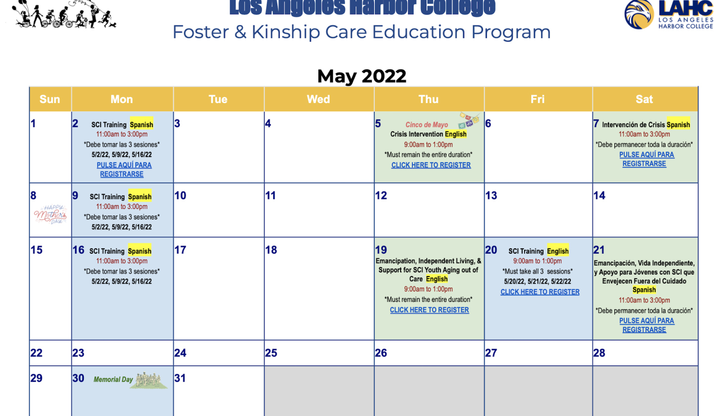 May Calendar of Foster and Kinship Care Program